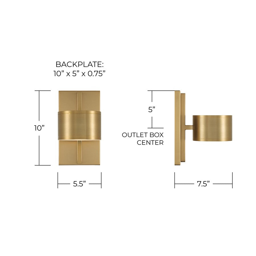 Capital Lighting Henley 2 Light Sconce, Aged Brass