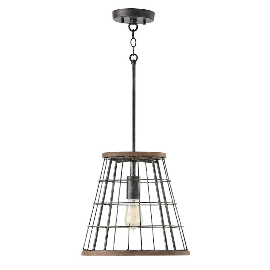 1 Light Pendant, Zinc/Wood