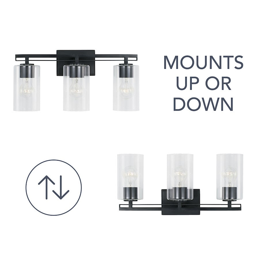 3-Light 18" Bathroom Vanity Light, Matte Black