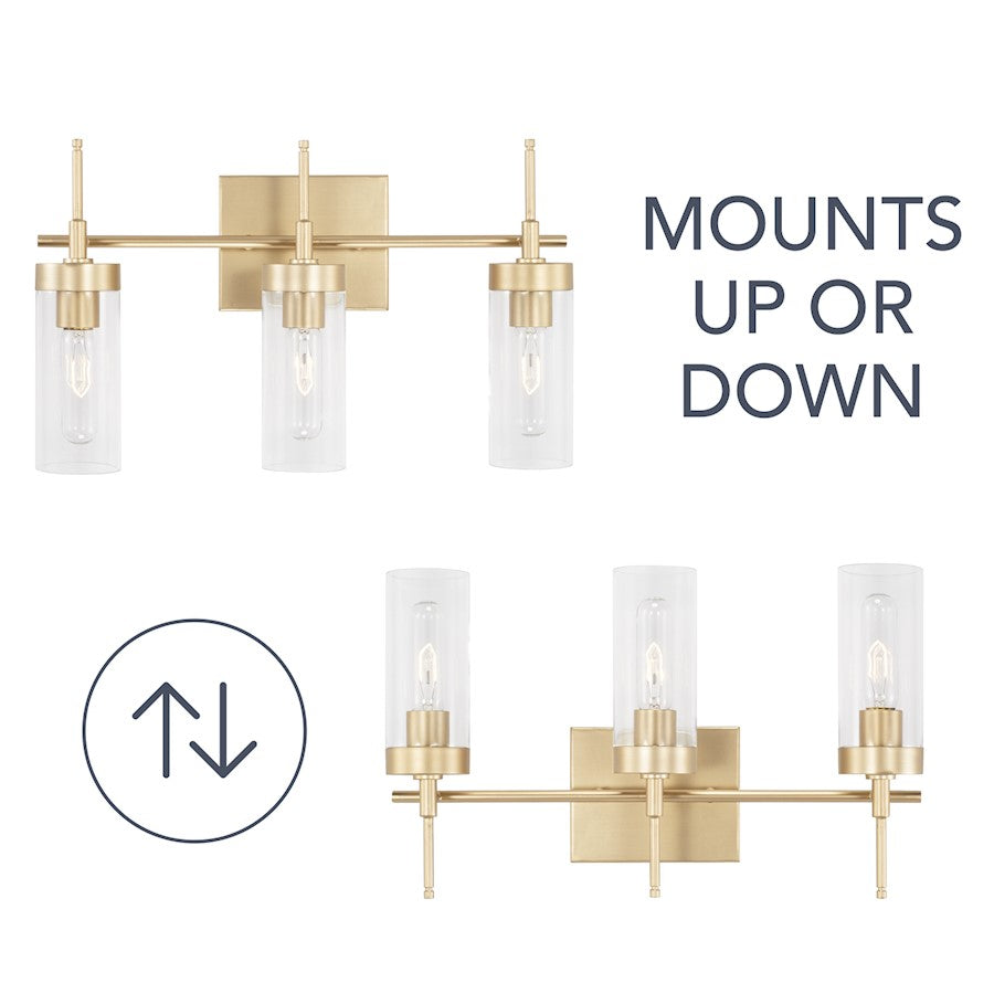 3-Light 11" Bathroom Vanity Light, Soft Gold
