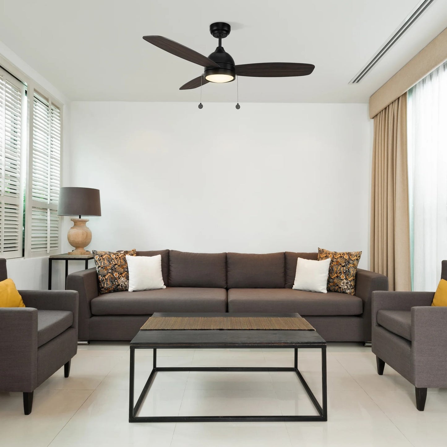 Carro Greenwood 48in 3-Blade Ceiling Fan | Black Plywood Blades and Integrated LED | Living Room & Great Room | 48 x 48 x 14.7 | Model CFP483Q5-L11-BG-1