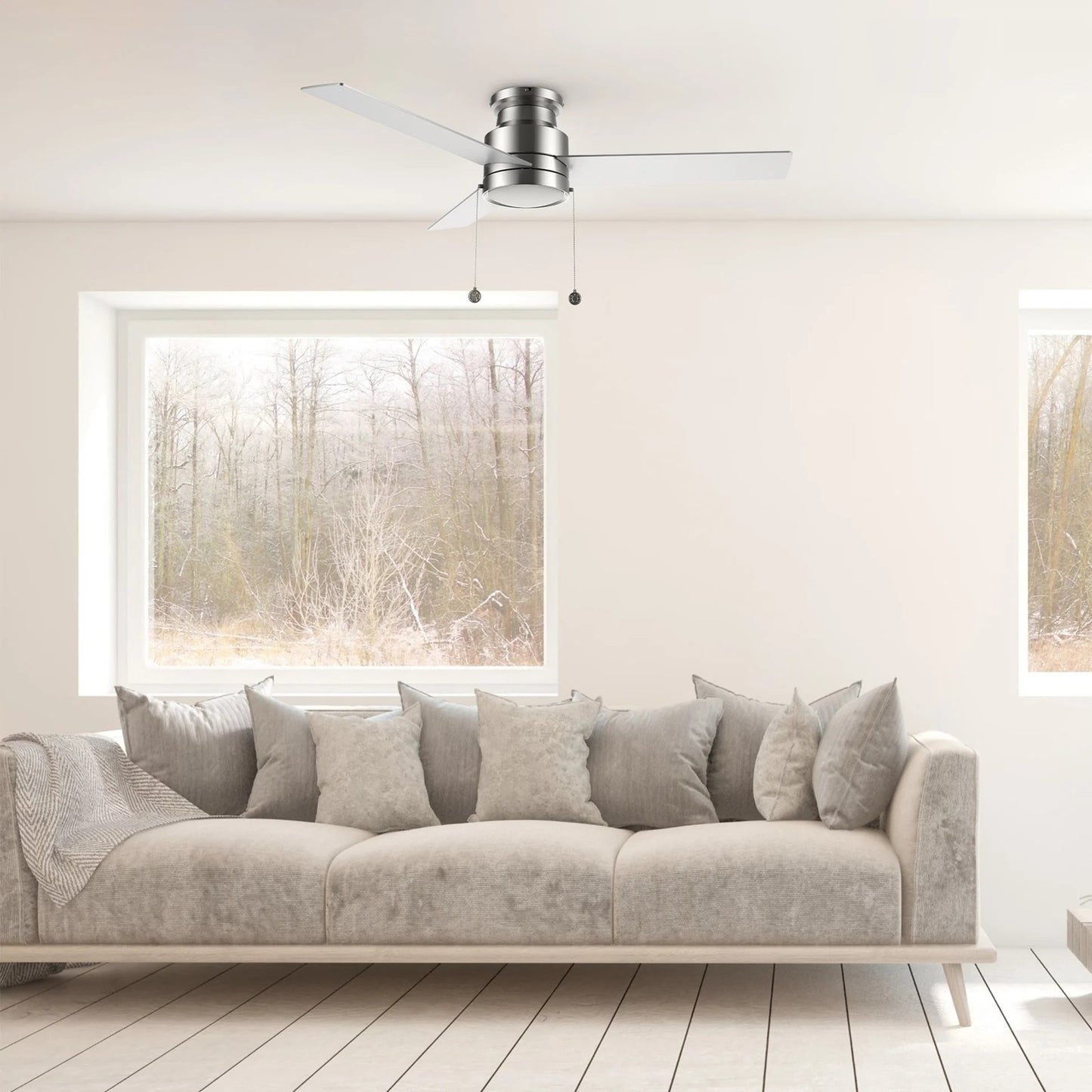 Carro Ascott 52in 3-Blade Flush Mount Ceiling Fan | Brushed Nickel Plywood Blades | Living Room & Bedroom | 52 x 52 x 11 in | Model CFP523E5-L12-SJ-1-FM