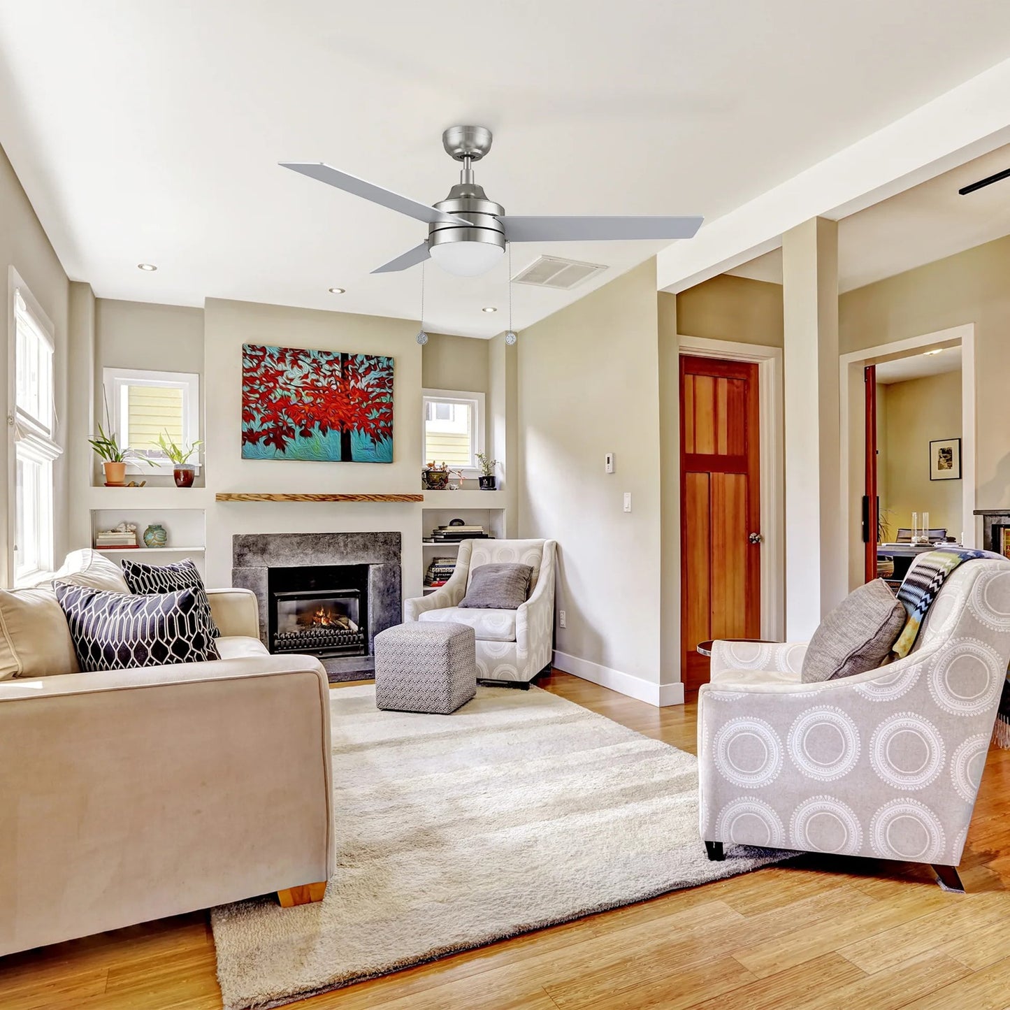Carro Malta 52in 3-Blade Ceiling Fan | Brushed Nickel Plywood Blades and Integrated 3500K LED | Living Room & Bedroom | 52 x 52 | Model CFP523E6-L12-SJ-1