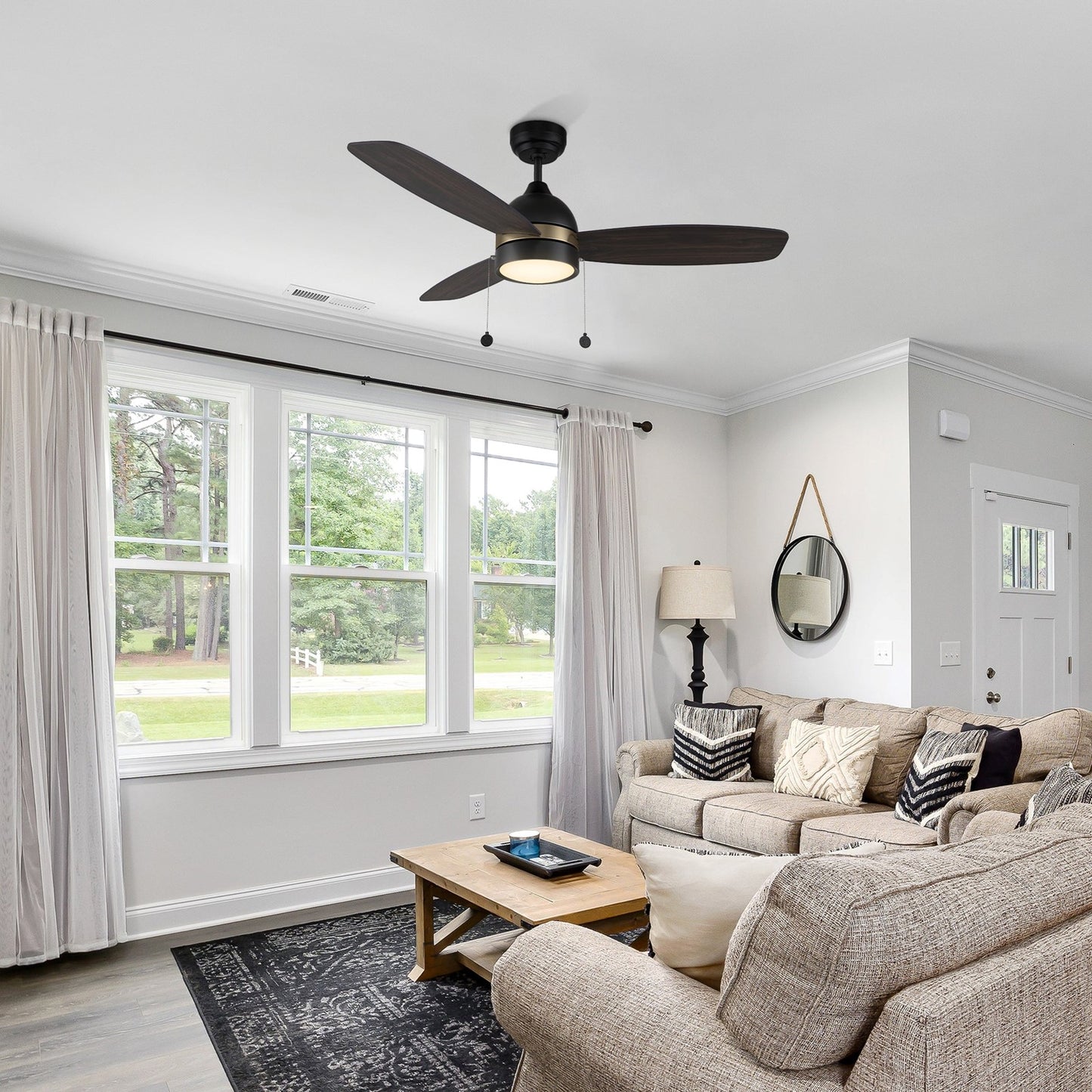 Carro Greenwood 52in 3-Blade Ceiling Fan with Light | Black Gold Barnwood Plywood Blades | Living Room & Bedroom | 52 x 52 x | Model CFP523Q5-L12-BG-1A
