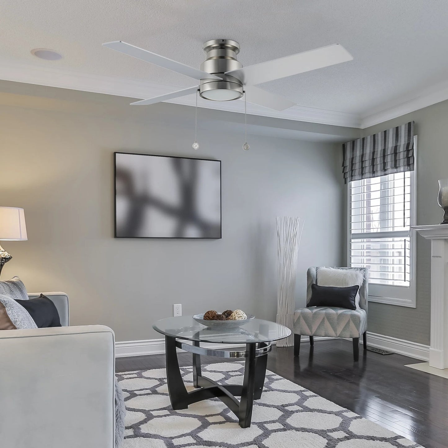 Carro Ascott 52in Flush Mount Ceiling Fan | Brushed Nickel Plywood Blades and Integrated LED | Living Room & Bedroom | 52 x | Model CFP524E5-L12-SJ-1-FM