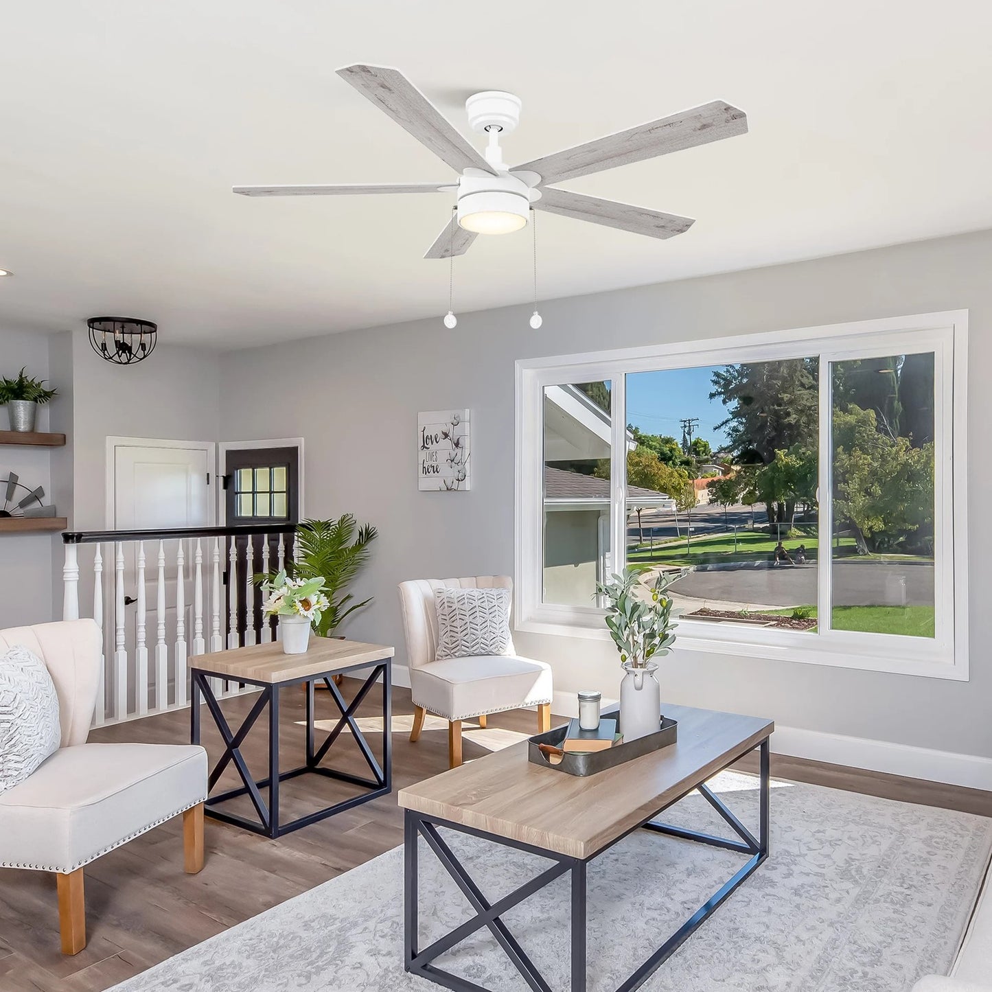 Carro Ryker 52in 5-Blade Ceiling Fan | White Whitewashed Plywood Blades and Integrated LED | Indoor Living Room & Bedroom | 52 x | Model CFP525B5-L11-SJ-1