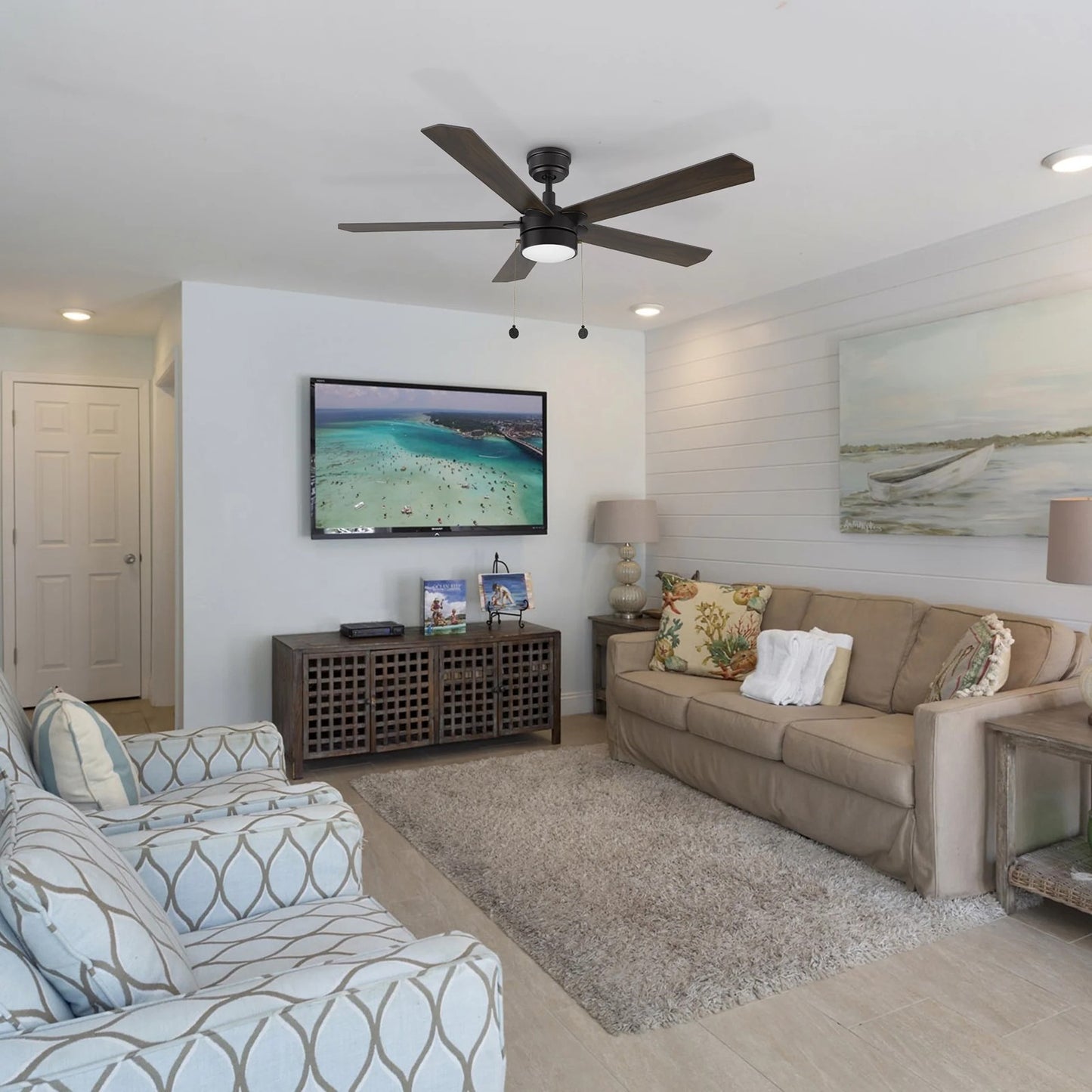 Carro Valencia 52in 5-Blade Ceiling Fan | Black Barnwood Plywood Blades and Integrated LED | Indoor Living Room & Bedroom | 52 x | Model CFP525E2-L11-BG-1