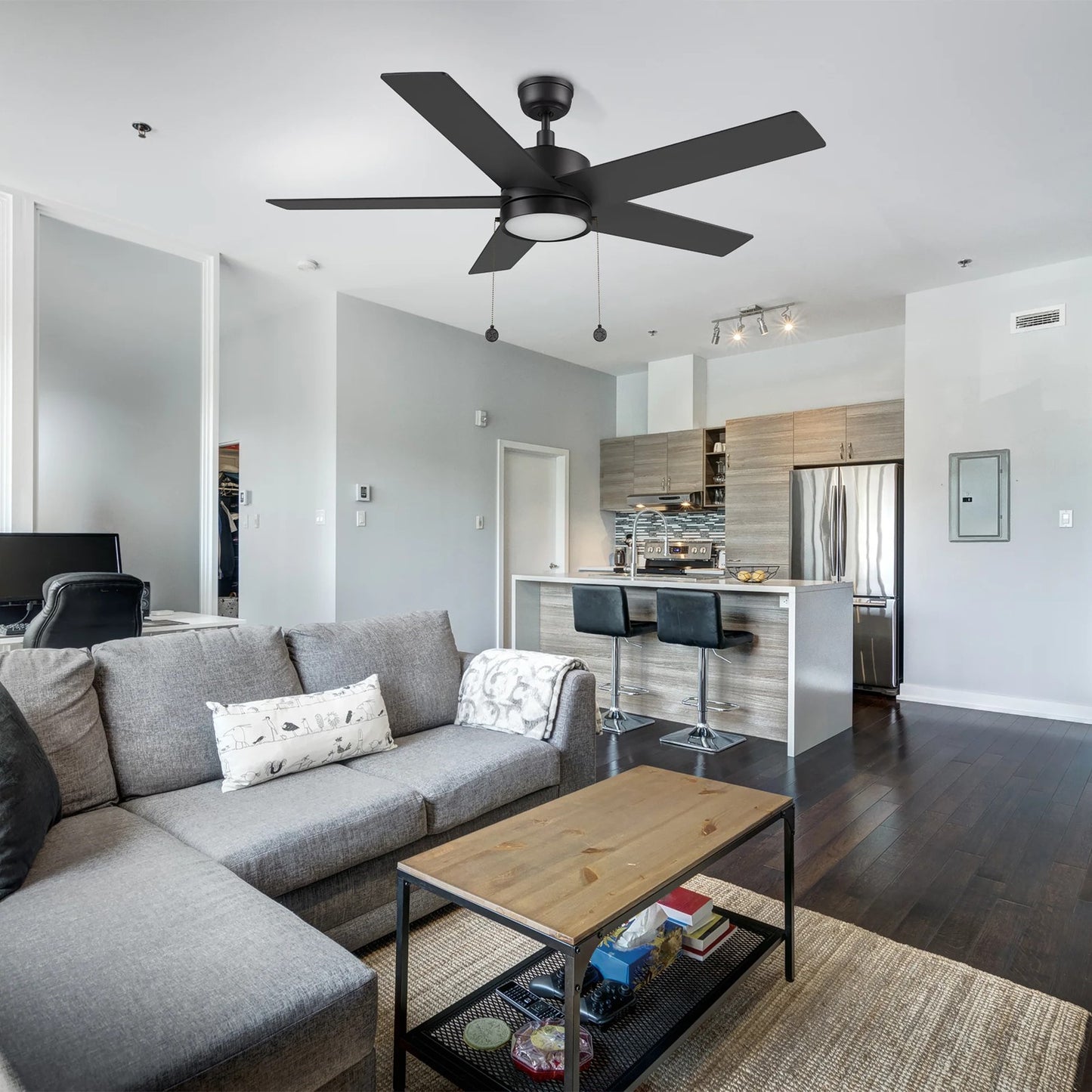 Carro Ascott 52in 5-Blade Ceiling Fan | Modern Black Finish and Plywood Blades | Living Room & Bedroom | 52 x 52 x 15.1 in | Model CFP525E5-L11-B2-1