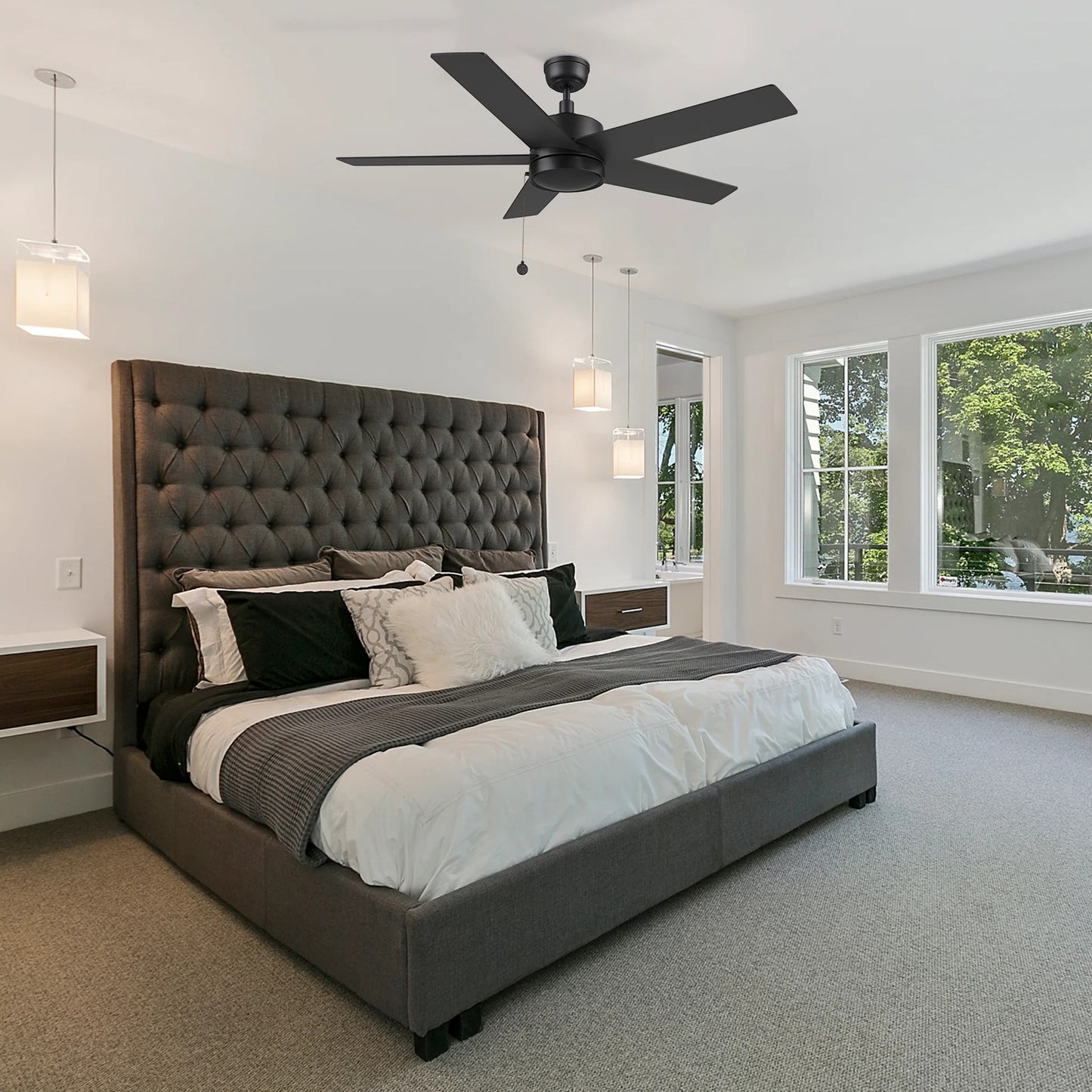 Carro Ascott 52in 5-Blade Ceiling Fan | Modern Black Plywood Blades | Living Room & Bedroom | 52 x 52 x 15.1 in | Model CFP525E5-N10-B2-1