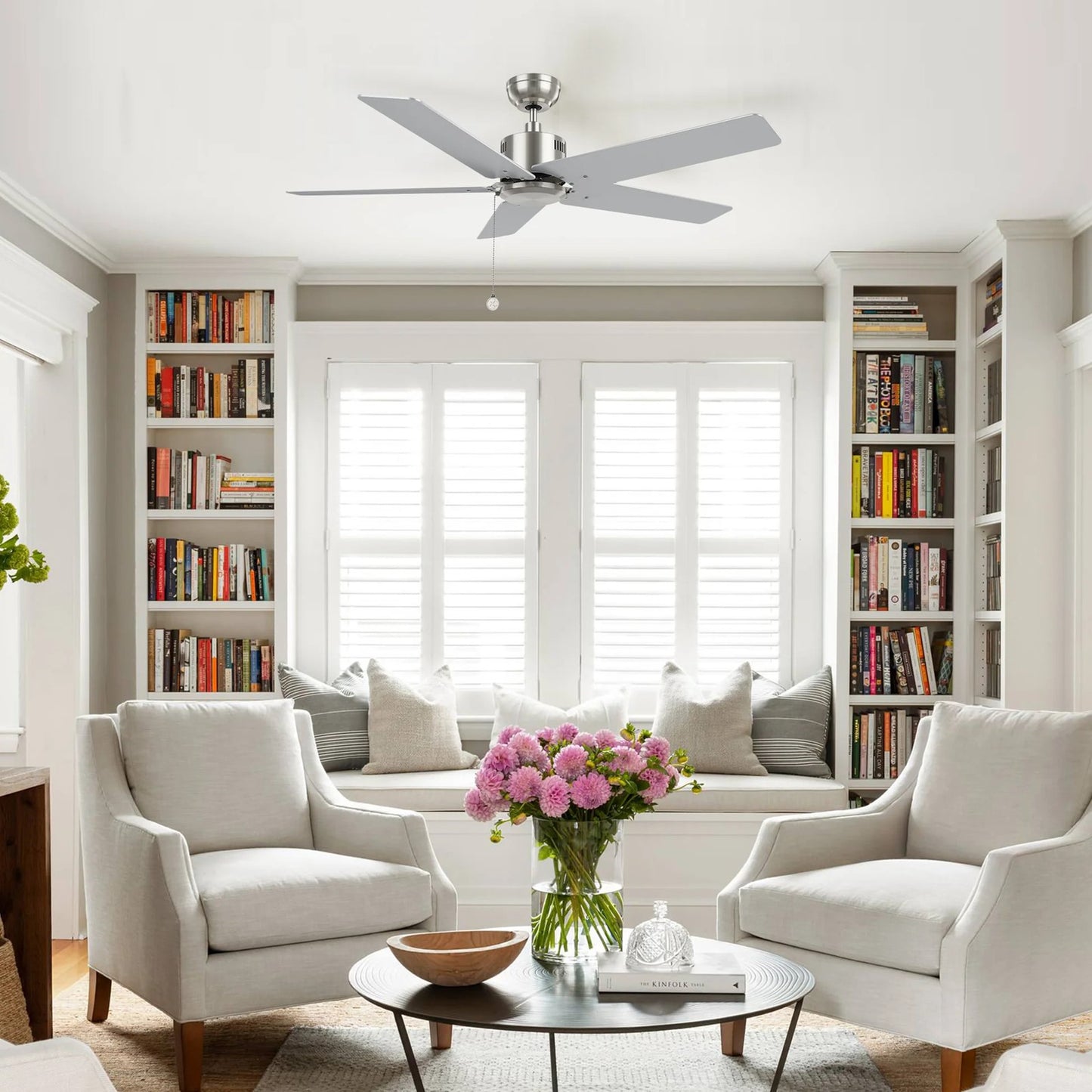 Carro Apex 52in 5-Blade Ceiling Fan | Brushed Nickel Plywood Blades | Living Room & Bedroom | 52 x 52 x 12.7 in, DC Motor | Model CFP525E5-N20-SJ-1
