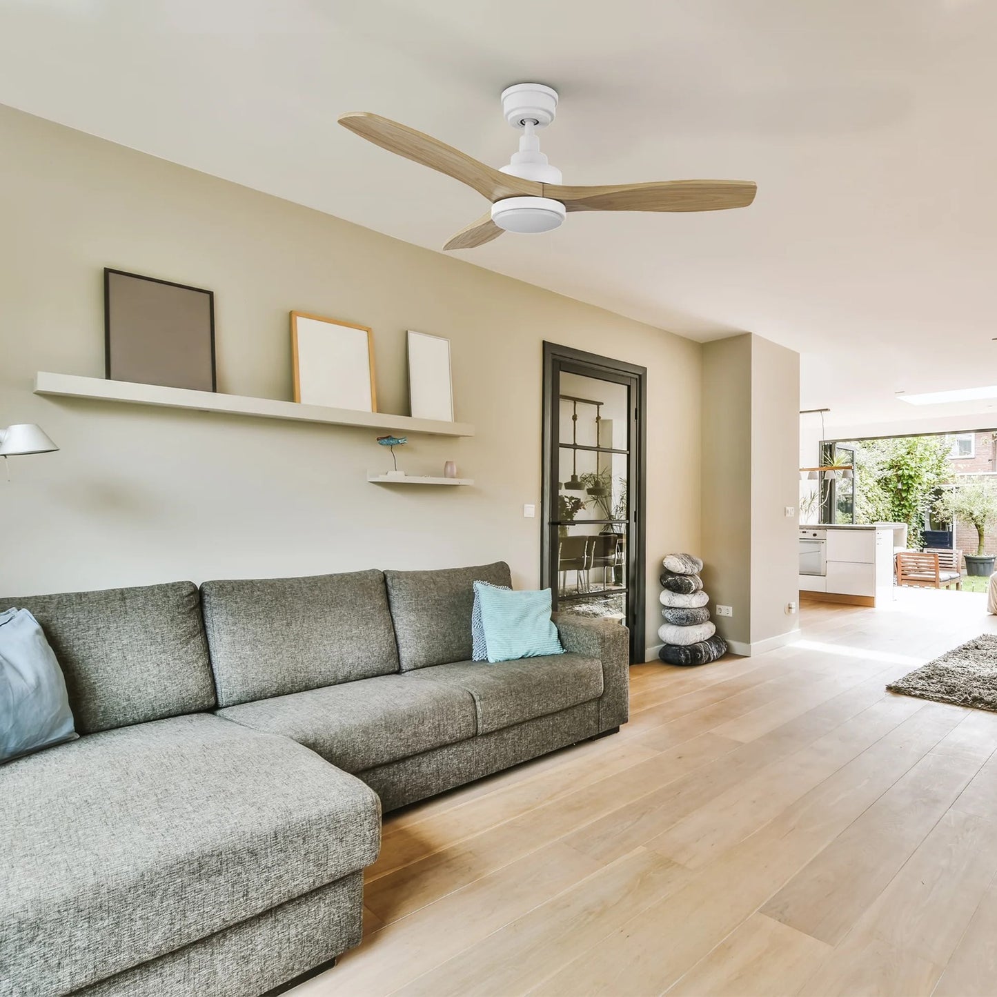 Carro Bonelli 48in 3-Blade Ceiling Fan | White Natural Solid Wood Blades with Integrated LED | Large Living Room & Great Room | Model CFR483K7-L11-WM5-1