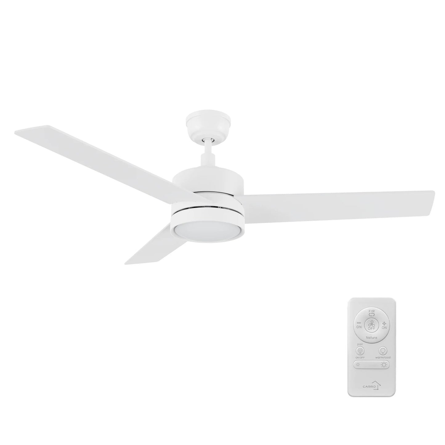 Carro Santana 52in 3-Blade Ceiling Fan | White Plywood Blades | Living Room & Bedroom | 52 x 52 x 15 in, DC Motor, LED, Remote | Model CFR523E5-L12-W1-1