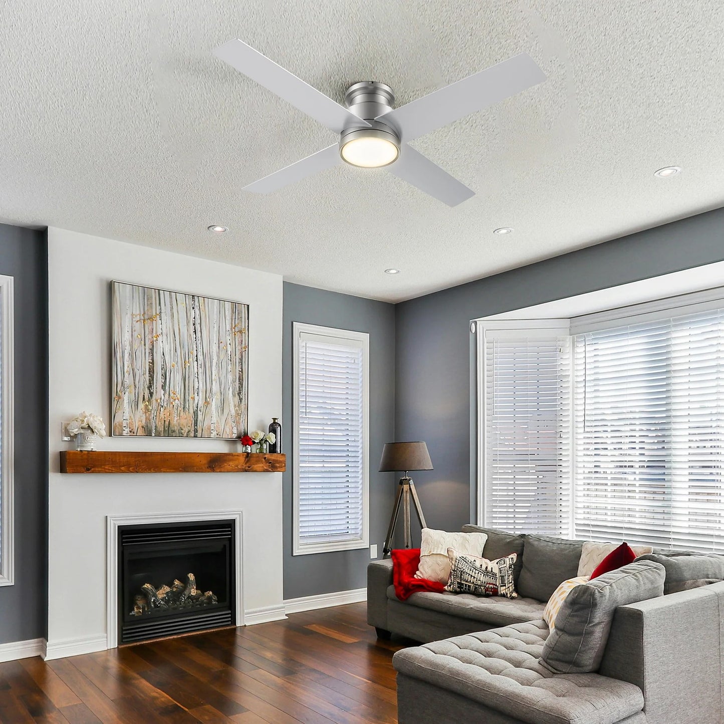 Carro Santana 52in Flush Mount Ceiling Fan | Brushed Nickel Plywood Blades | Low Ceilings & Bedrooms | 52 x 52 x 11 in | Model CFR524E5-L12-SJ-1-FM