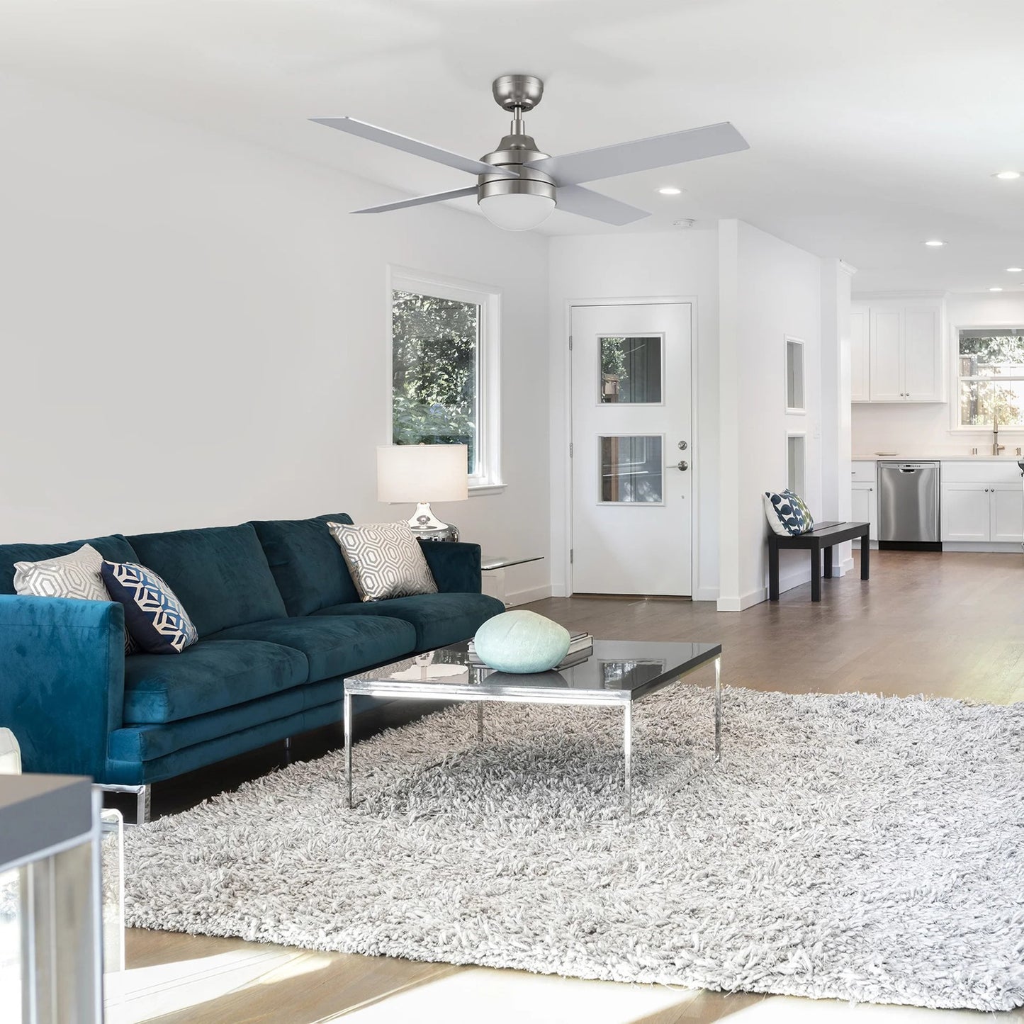 Carro Kimball 52in 4-Blade Ceiling Fan | Brushed Nickel Finish and Plywood Blades with Integrated LED Light | Living Room & | Model CFR524E6-L12-SJ-1
