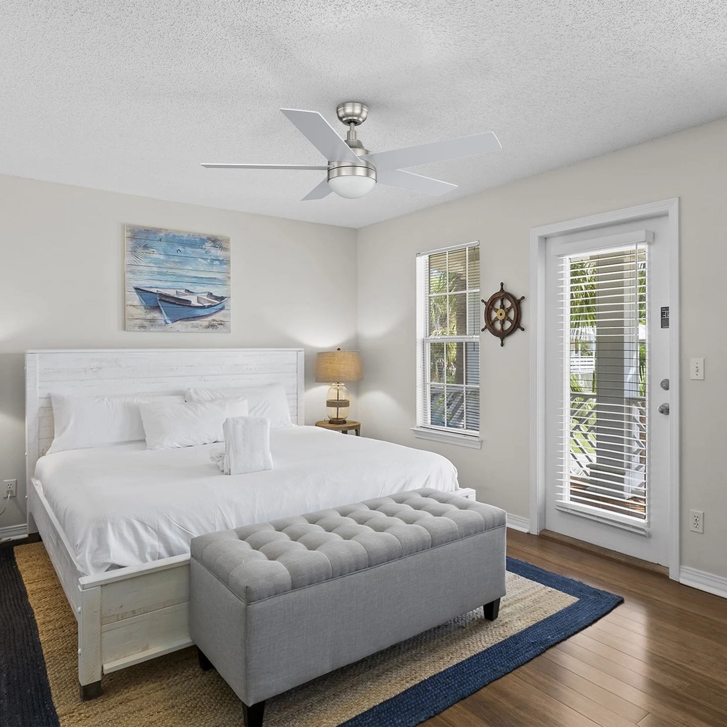 Carro Kimball 52in 5-Blade Ceiling Fan | Brushed Nickel Plywood Blades | Living Room & Bedroom | 52 x 52 x 16.9 in | Model CFR525E6-L11-SJ-1