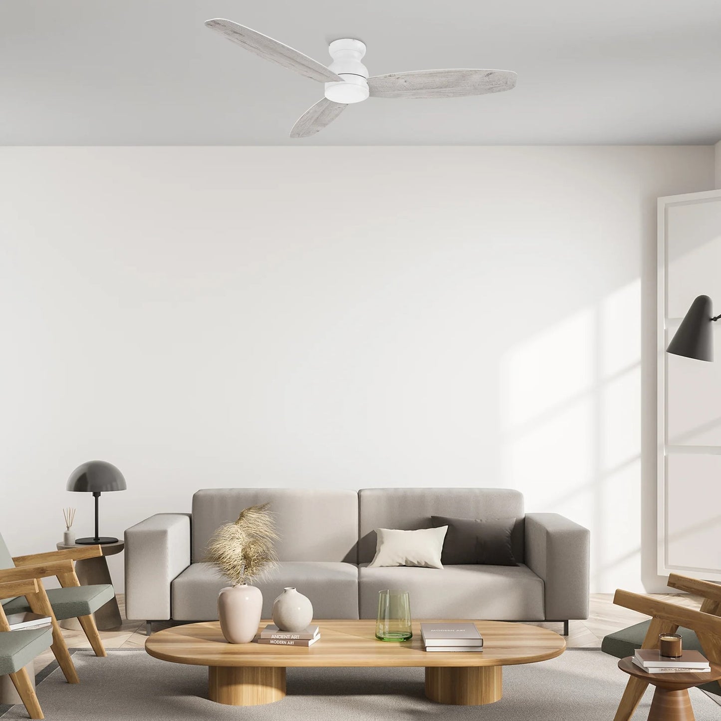 Carro Stanley 60in 3-Blade Flush Ceiling Fan | Modern White Plywood | Living Room & Bedroom | 60 x 60 x 10.8 in | Model CFR603Q-N10-WP-1-FM