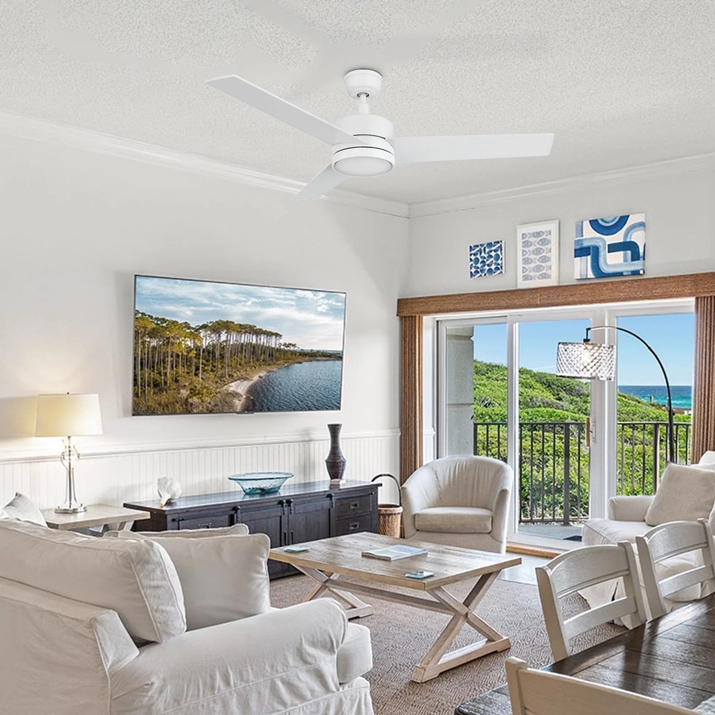 Carro Santana 52in 3-Blade Ceiling Fan | White Plywood Blades | Living Room & Bedroom | 52 x 52 x 15 in, DC Motor | Model CFW523E5-N10-W1-1