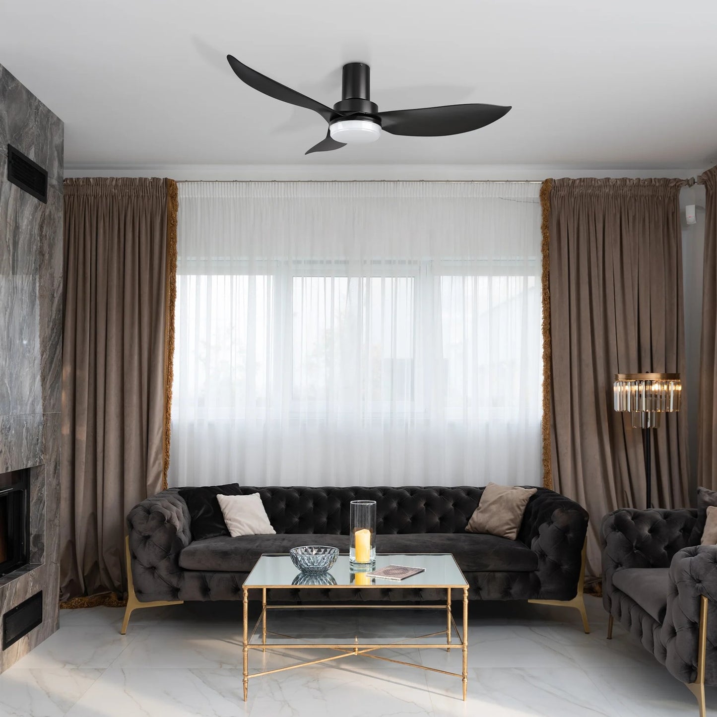 Carro Ryna 36in 3-Blade Flush Smart Ceiling Fan | Modern Black PP with LED Light | Bedroom & Small Living Room | 11.2 x 36 x | Model SFR363V2-L12-B2-1-FM