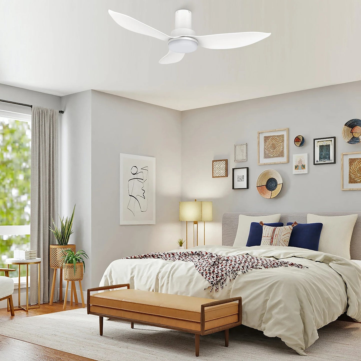 Carro Ryna 36in 3-Blade Flush Smart Ceiling Fan | Modern White PP with LED Light | Bedroom & Small Living Room | 11.2 x 36 x | Model SFR363V2-L12-W1-1-FM