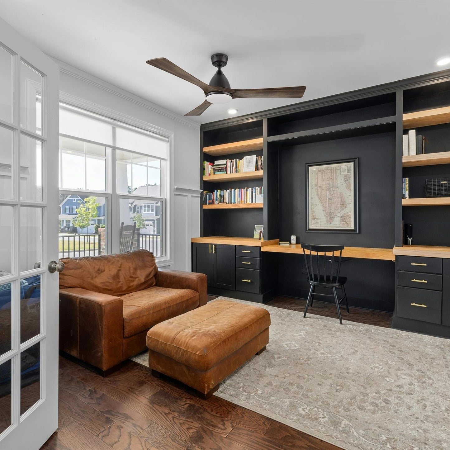 Carro Nicolet 52in Smart Ceiling Fan | Black Light Brown Solid Wood Blades | Living Room & Covered Patio | 52 x 52 x 17.7 in | Model SFR523A2-L12-BM3-1