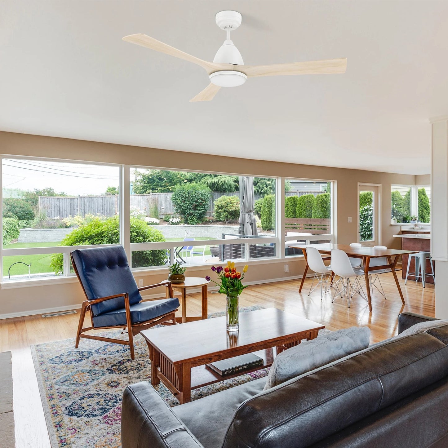 Carro Nicolet 52in 3-Blade Smart Ceiling Fan | White and Antique Walnut Solid Wood Blades | Living Room & Covered Patio | 52 x | Model SFR523A2-L12-WM1-1