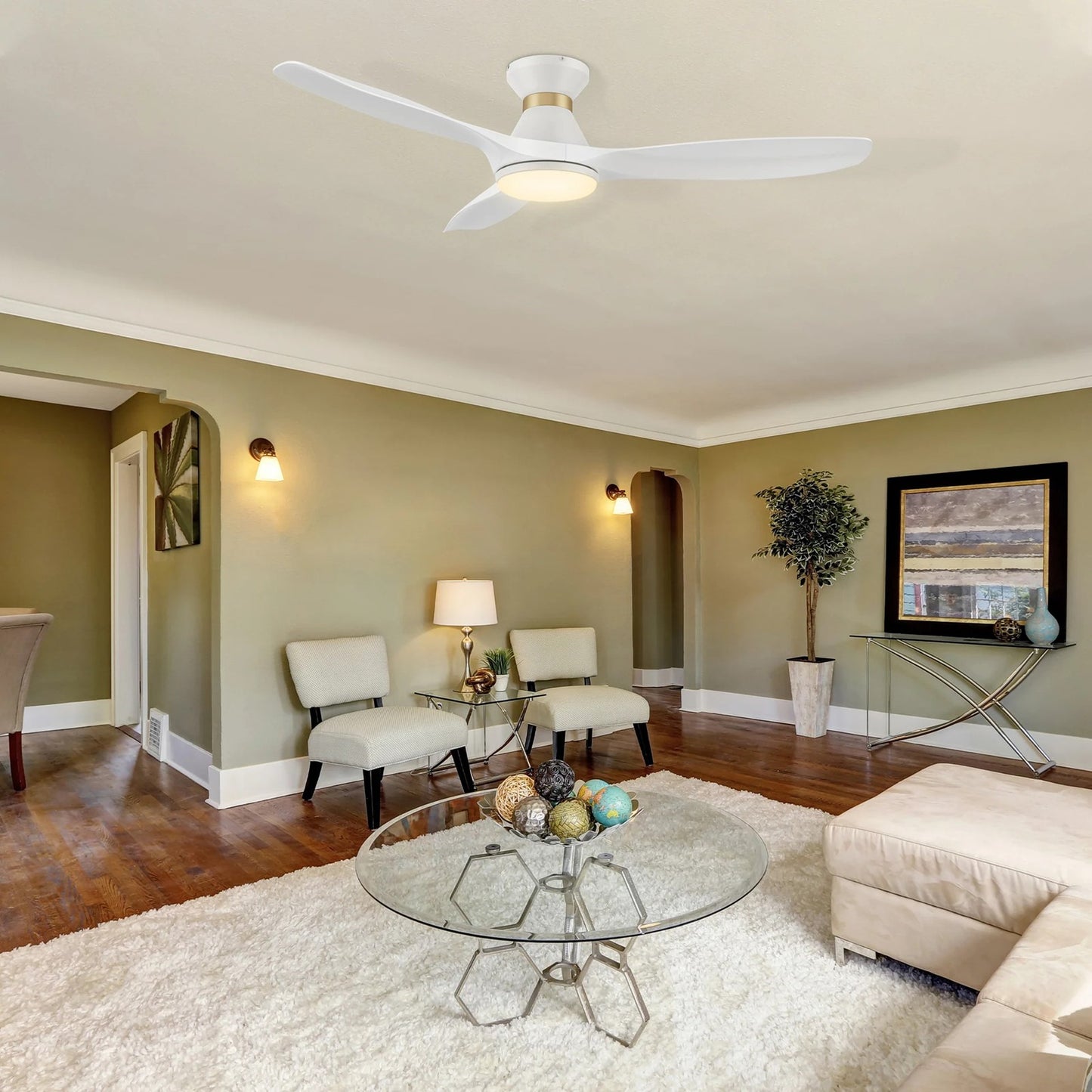 Carro Merton 52in 3-Blade Smart Ceiling Fan | White ABS Blades with Integrated LED | Living Room & Great Room | 52 x 52 x 11 | Model SFR523A4-L12-W1-1-FMA