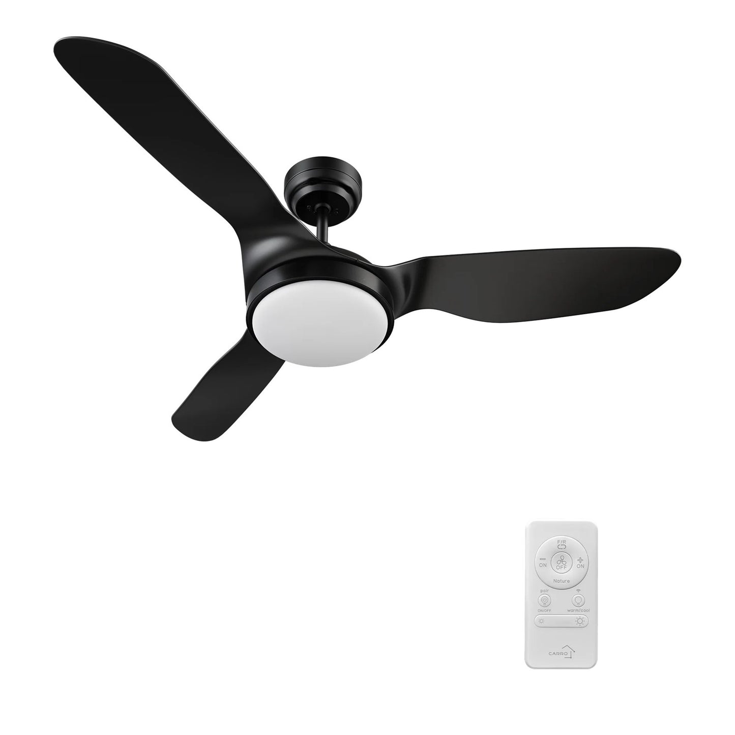 Carro Vena 52in 3-Blade Smart Ceiling Fan | Modern Black PP Blades | Living Room & Covered Patio | 13.6 x 52 x 52 in | Model SFR523F2-L12-B2-1