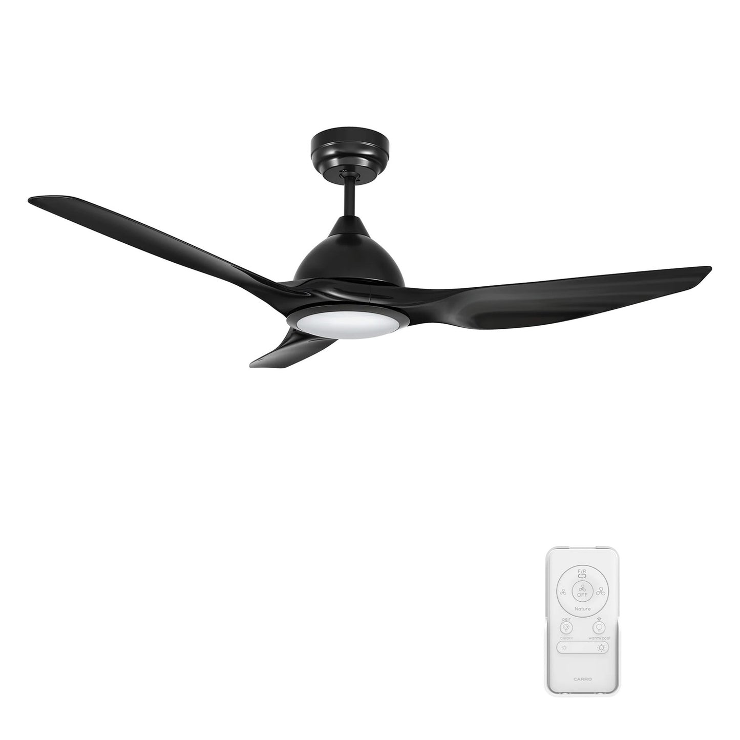 Carro Cranston 52in 3-Blade Smart Ceiling Fan | Modern Black ABS and Black Finish | Living Room & Bedroom | 13.8 x 52 x 52 in | Model SFR523K-L12-B2-1