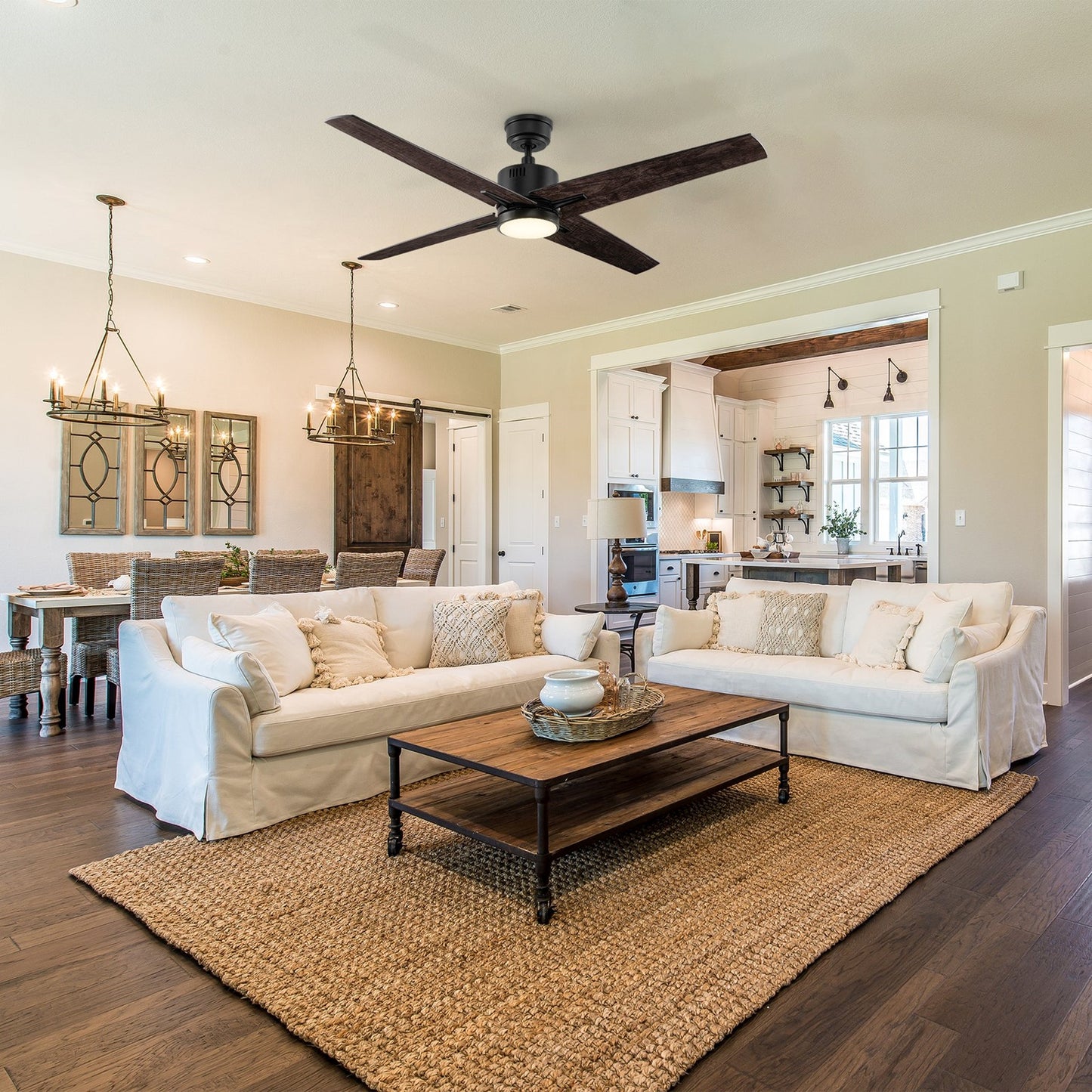 Carro Montgomery 52in 4-Blade Smart Ceiling Fan | Modern Black Taupe and Plywood Blades | Living Room & Great Room | 52 x 52 x | Model SFR524G3-L11-BX-1