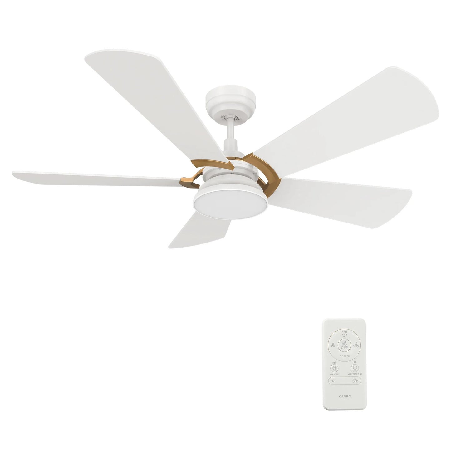 Carro Savili 52in 5-Blade Smart Ceiling Fan | White Plywood Blades and Integrated LED | Living Room & Bedroom | 14.5 x 52 x 52 | Model SFR525B6-L12-W1-1G