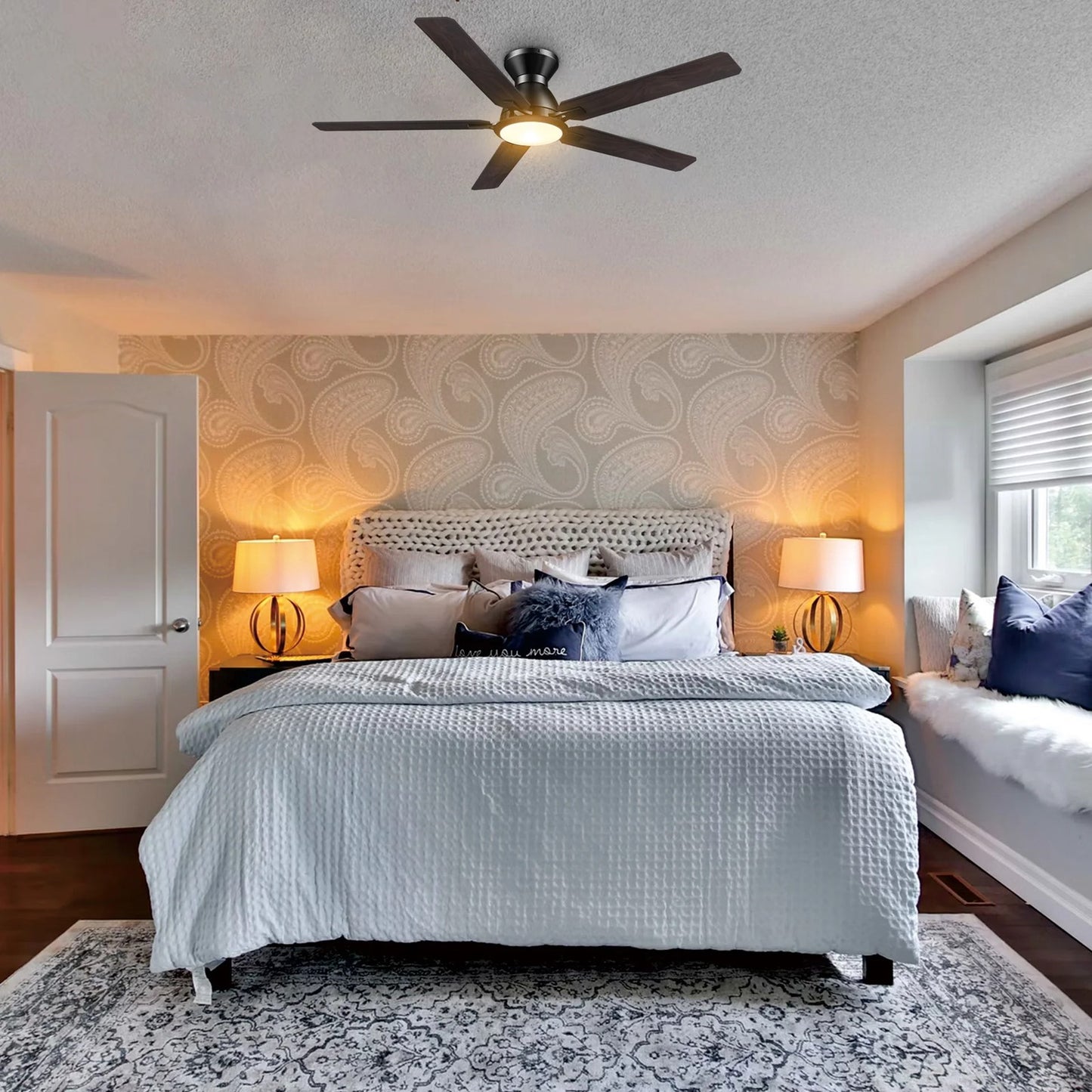 Carro Espear 52in 5-Light Ceiling Fan | Modern Black Barnwood Plywood Blades | Living Room & Covered Patio | 52 x 52 x 11 in | Model SFR525J-L12-BG-1-FM
