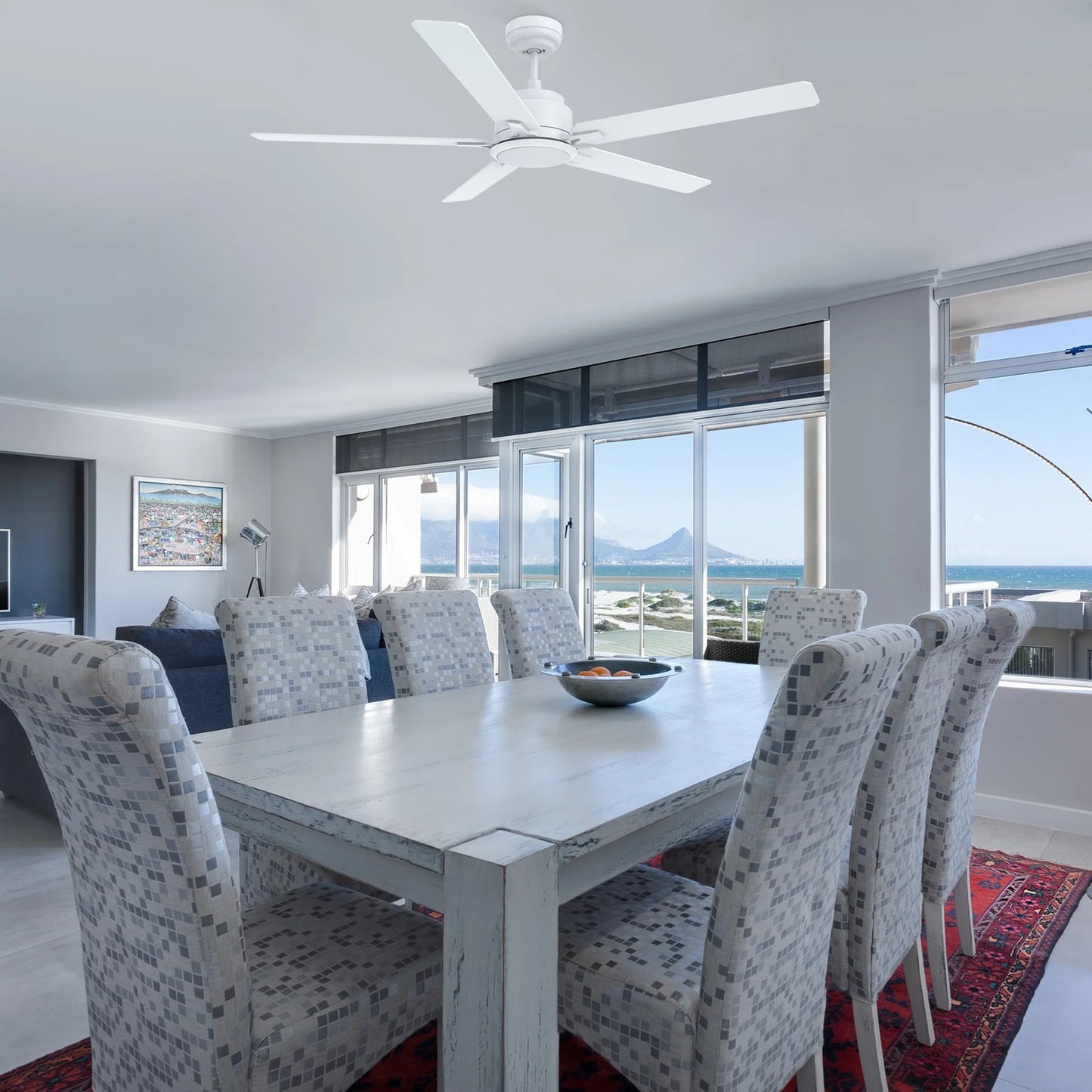Carro Espear 56in 5-Blade Smart Ceiling Fan | White Plywood Blades | Living Room & Covered Patio | 56 x 56 x 14.4 in | Model SFR565J-L12-W1-1