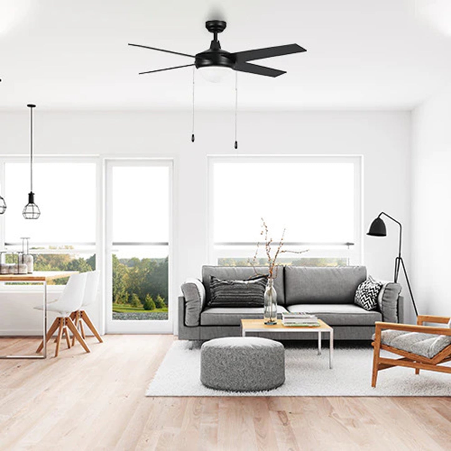 Carro Everett 48in 4-Blade Ceiling Fan | Black Plywood Blades | Living Room & Bedroom | 48 x 48 x 16 in | Model VWGA-484C-L11-B2-1