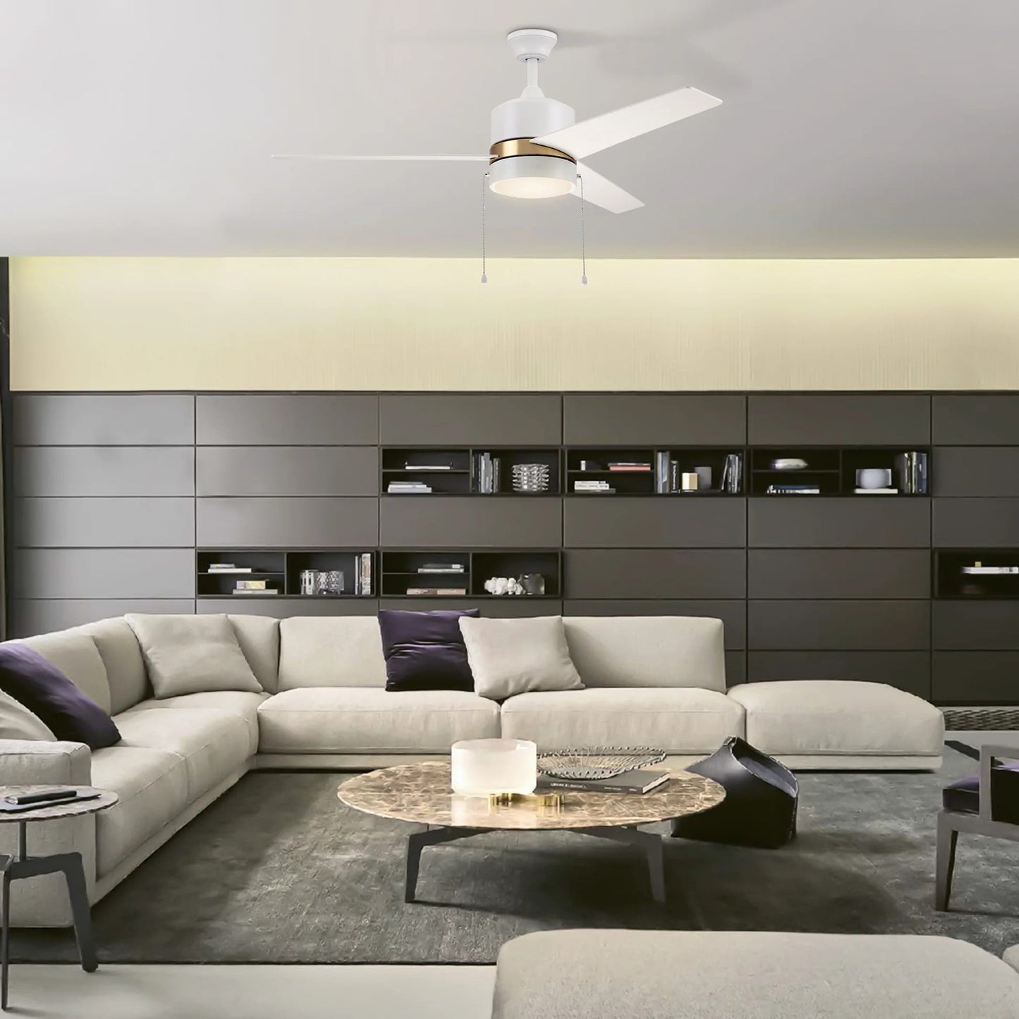 Carro Flint 52in 3-Blade Ceiling Fan | White/Gold Plywood Blades and Integrated LED | Living Room & Bedroom | 52 x 52 x 16.8 | Model VWGA-523A5-L12-W1-1G