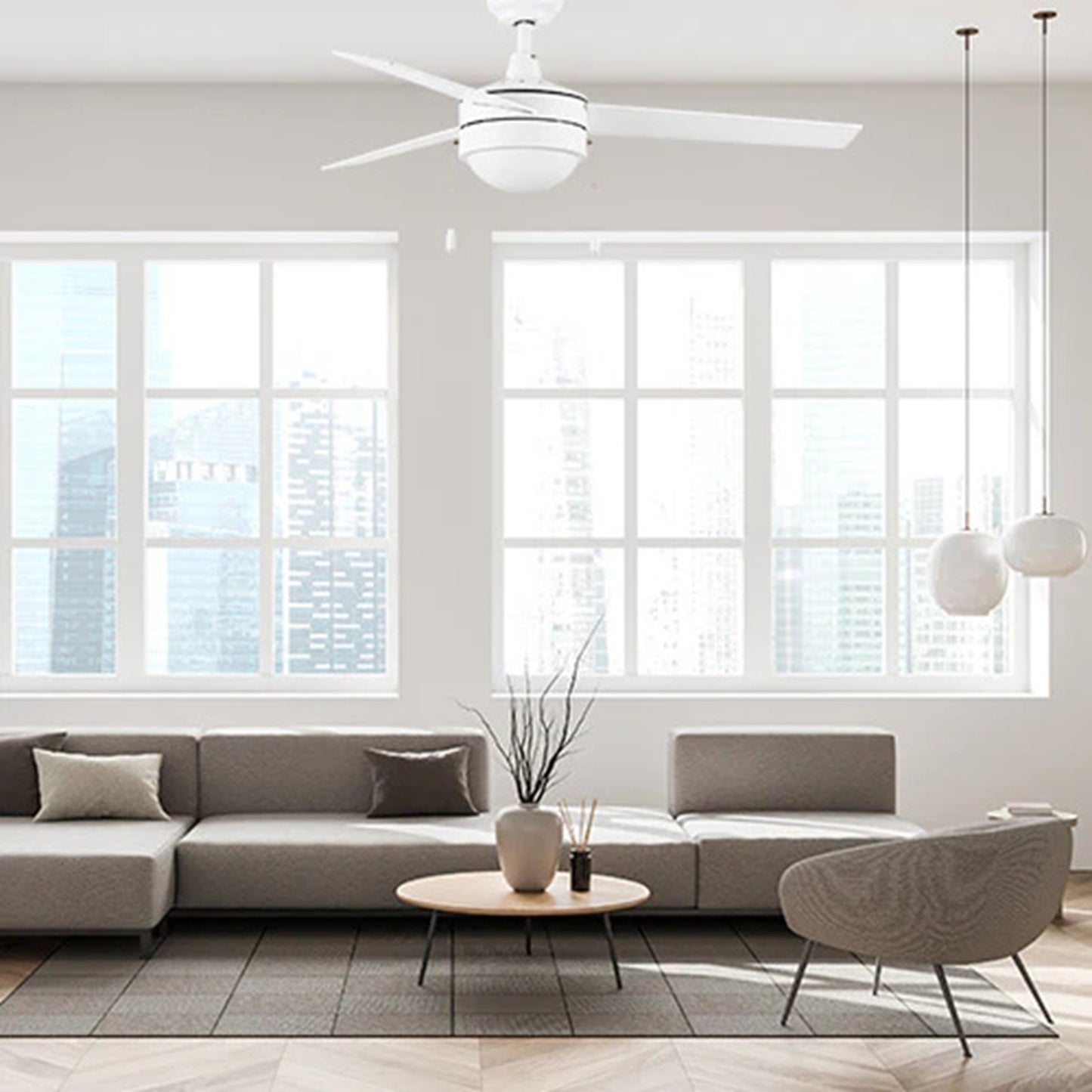 Carro Everett 52in 3-Blade Ceiling Fan | White Plywood Blades and LED Light | Living Room & Bedroom | 52 x 52 x 16 in | Model VWGA-523C-L11-W1-1