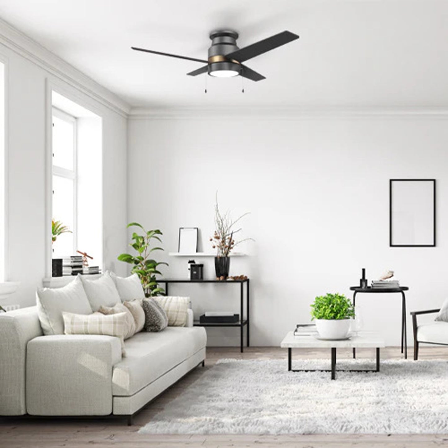 Carro Lamont 52in 4-Blade Flush Ceiling Fan | Black/Gold Plywood Blades with Integrated 3000K LED | Living Room & Bedroom | 52 | Model VWGA-524B-L12-B2-1G