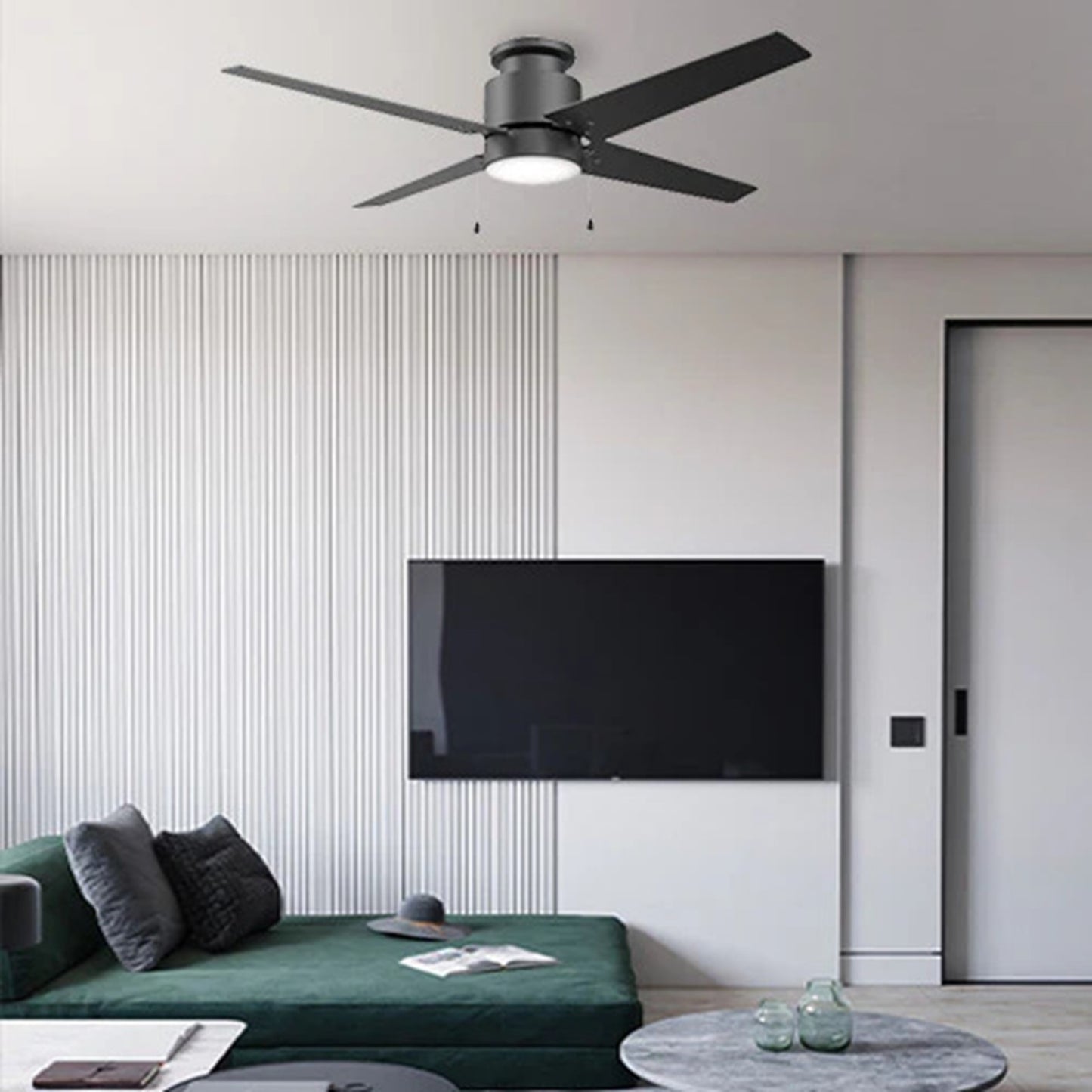 Carro Extreme 52in 4-Blade Flush Ceiling Fan | Black Plywood Blades with Integrated 3000K LED | Living Room & Bedroom | 52 x | Model VWGA-524B1-L12-B2-1