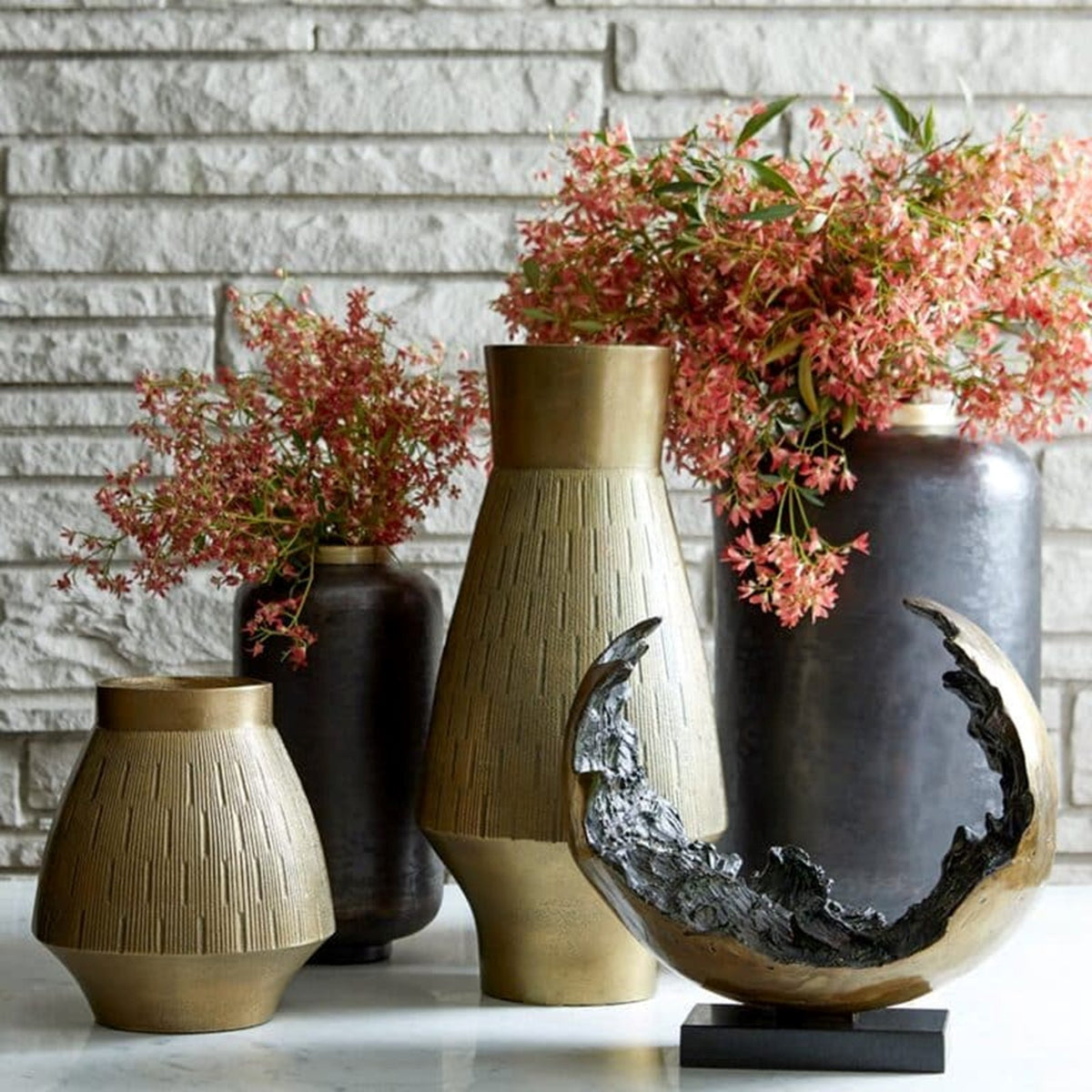 Cyan Design Aria 18in Gold Aluminum Vase | Modern Sculptural Decor | Living Room & Entryway Accent | 8 x 8 x 18 in | Model 11356