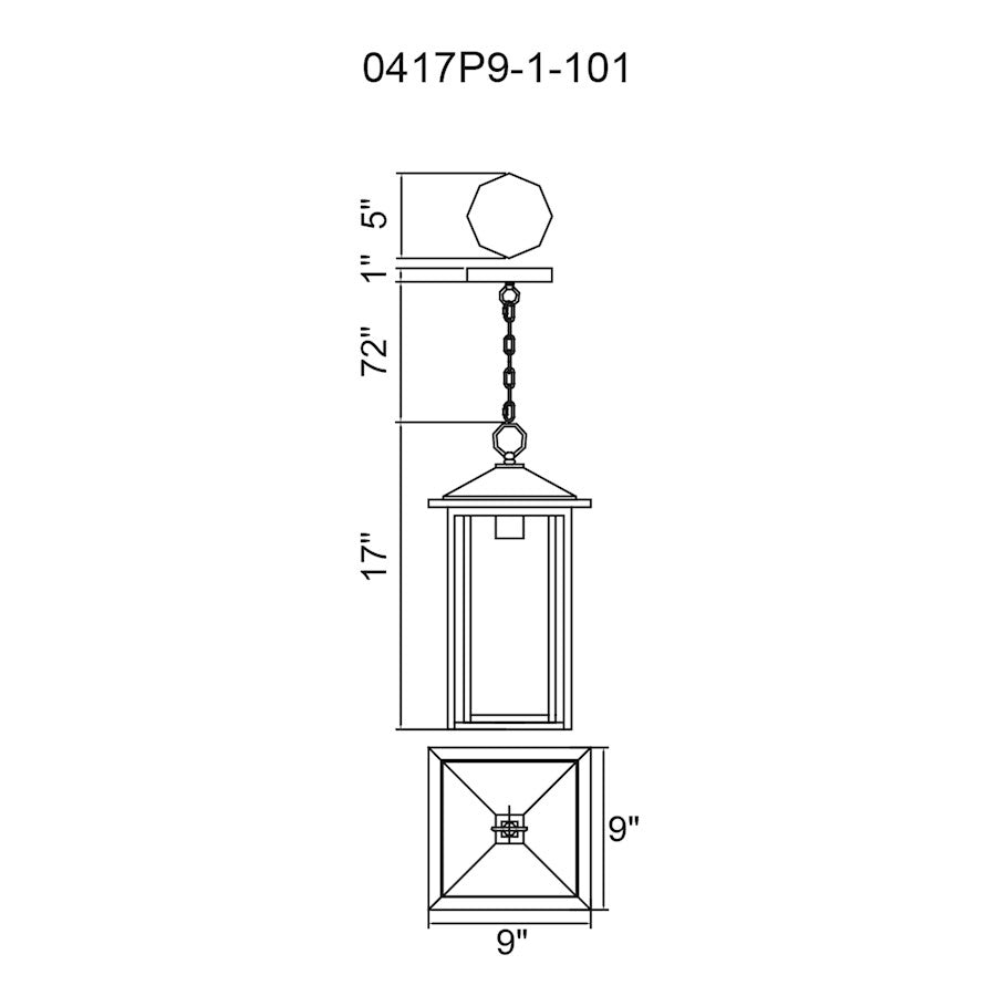 1 Light Outdoor Hanging Light, Black