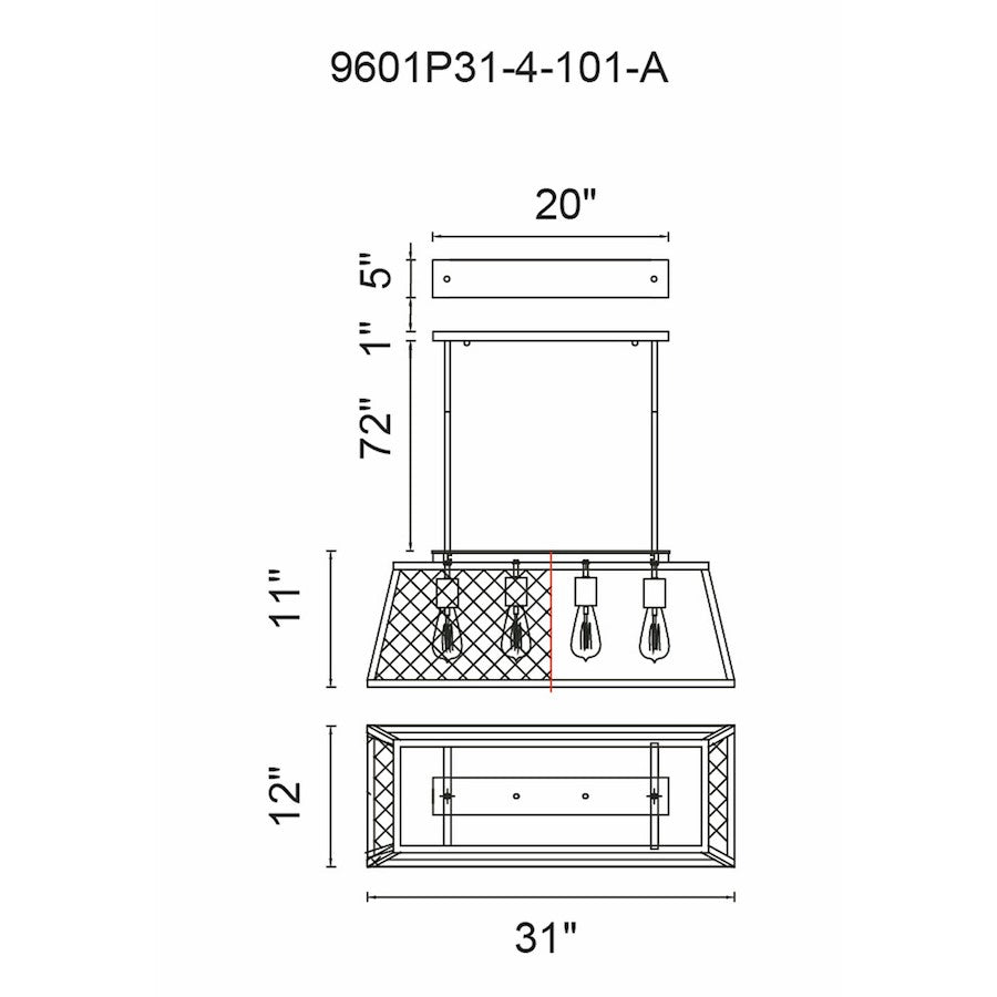 6 Light 31" Down Chandelier, Black