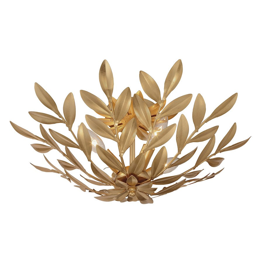 Crystorama Broche 4 Light Semi Flush Mount, Antique Gold