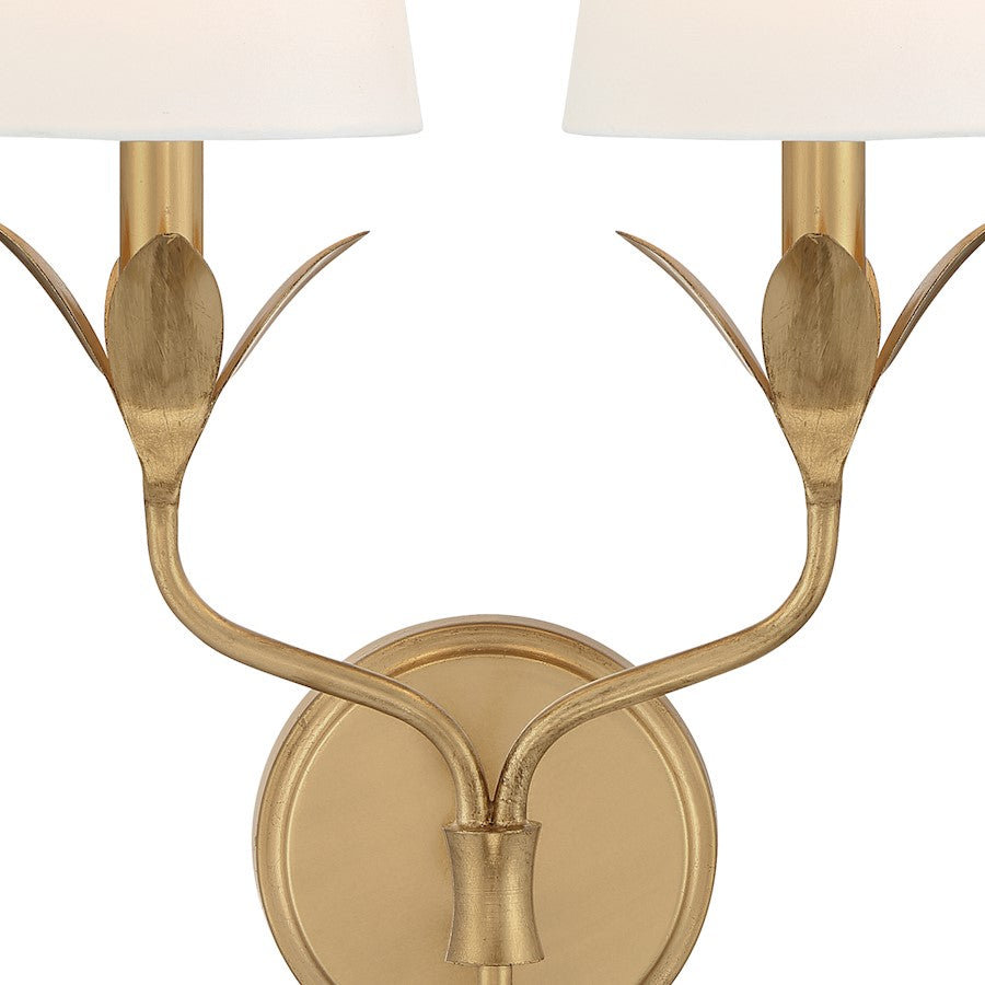 Crystorama Broche 2 Light Sconce, Antique Gold/White
