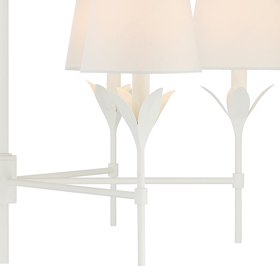 Crystorama Broche 6 Light Chandelier, Matte White/White