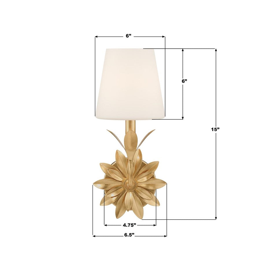 Crystorama Broche 1 Light Sconce, Gold/White