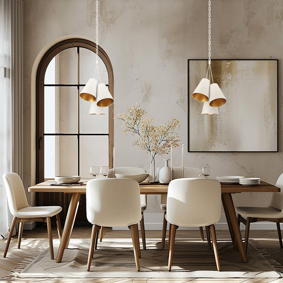 Crystorama Alston 3 Light Pendant, Matte White/ Gold/White/Gold