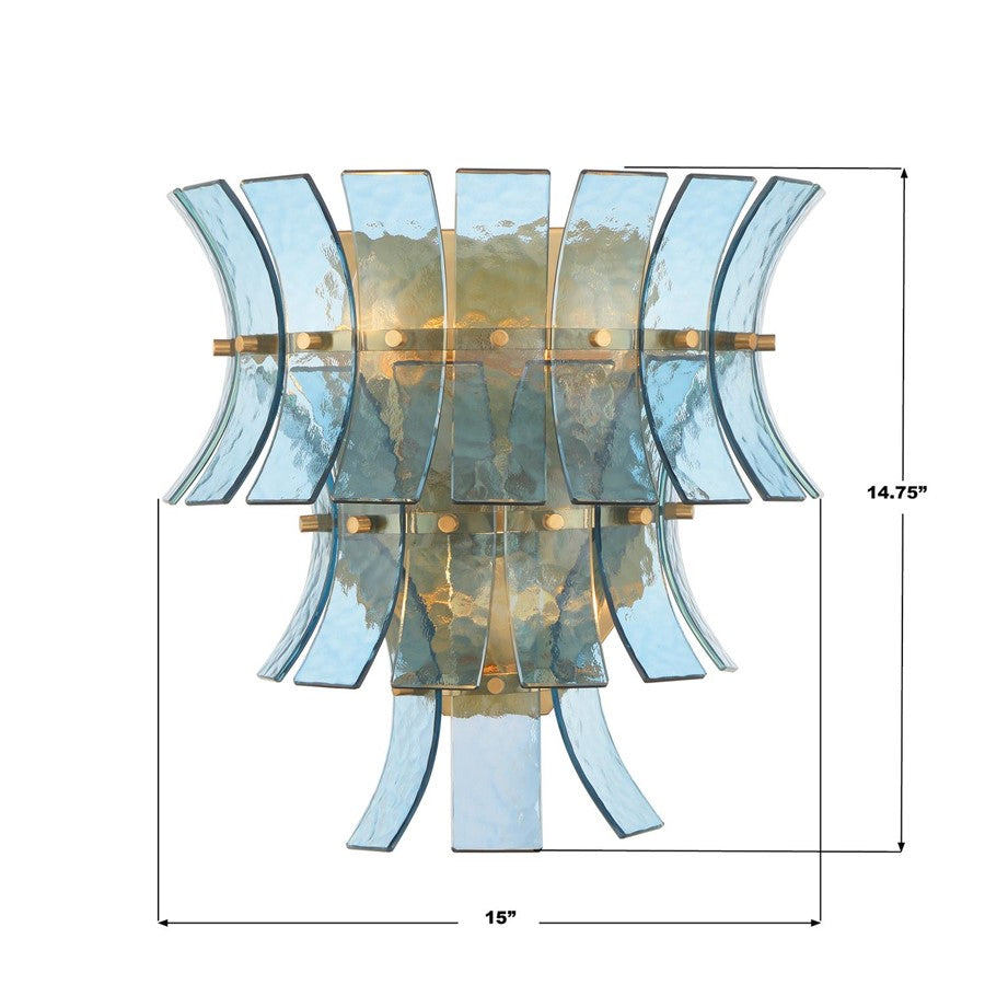 Crystorama Abigail 3 Light Sconce, Aged Bras/Gold/Blue