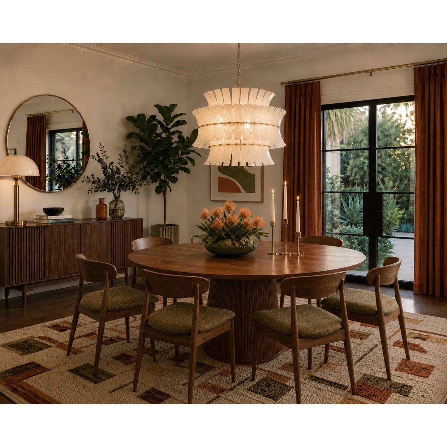 Crystorama Abigail 28in 8-Light Chandelier | Mid-Century Aged Brass Steel and White Curved Glass | Dining Room & Entryway | 28 x 28 x 26 in | Model ABI-2005-AG-WH