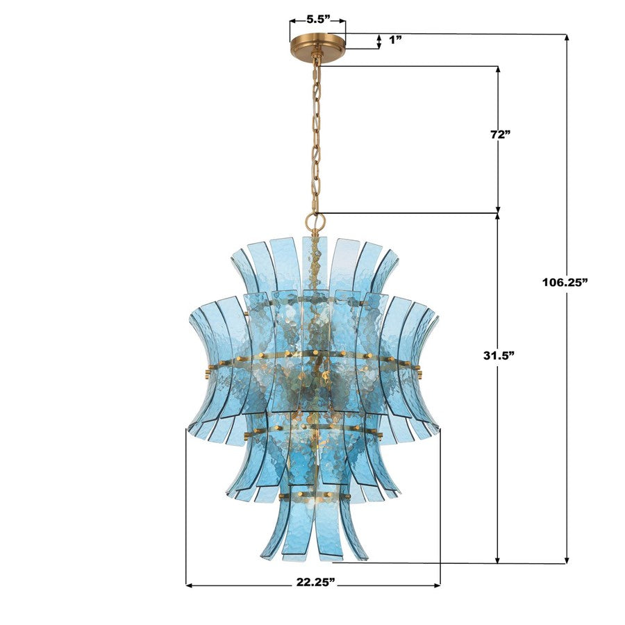 Crystorama Abigail 13 Light Chandelier, Blue/Brass/Gold