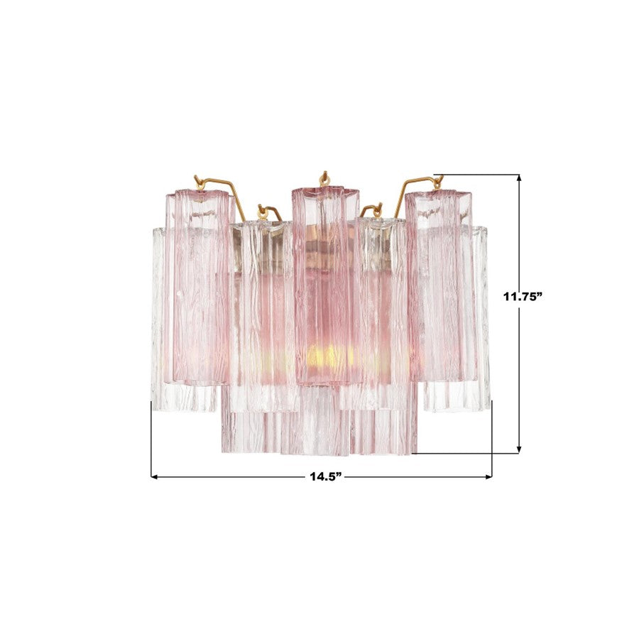 Crystorama Addis 2 Light Geometric Sconce, Brass/Gold/Spring