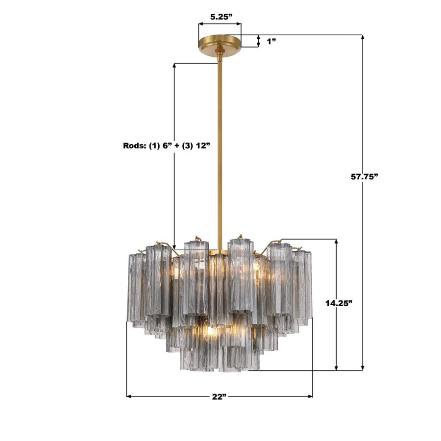 Crystorama Addis 9 Light Chandelier, Gray/Brass/Gold/Smoke